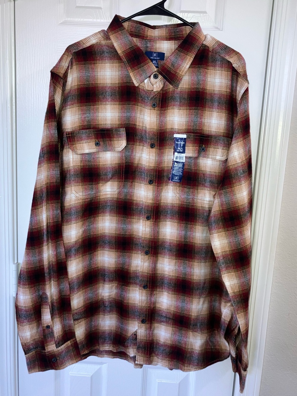 NWT George Plaid Button-Down Flannel Shirt in Brown and Red Tones
